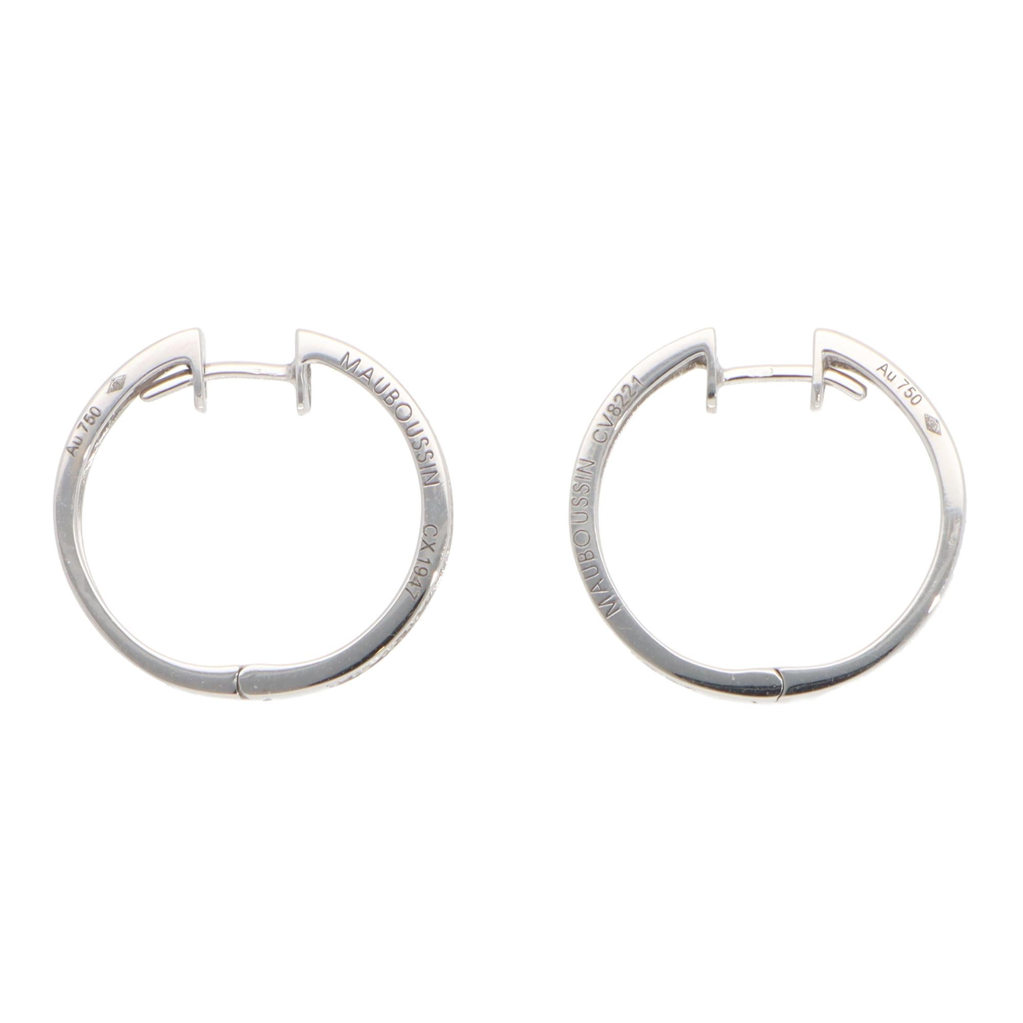 Modern Vintage Mauboussin Paris Diamond Hoop Earrings in White Gold