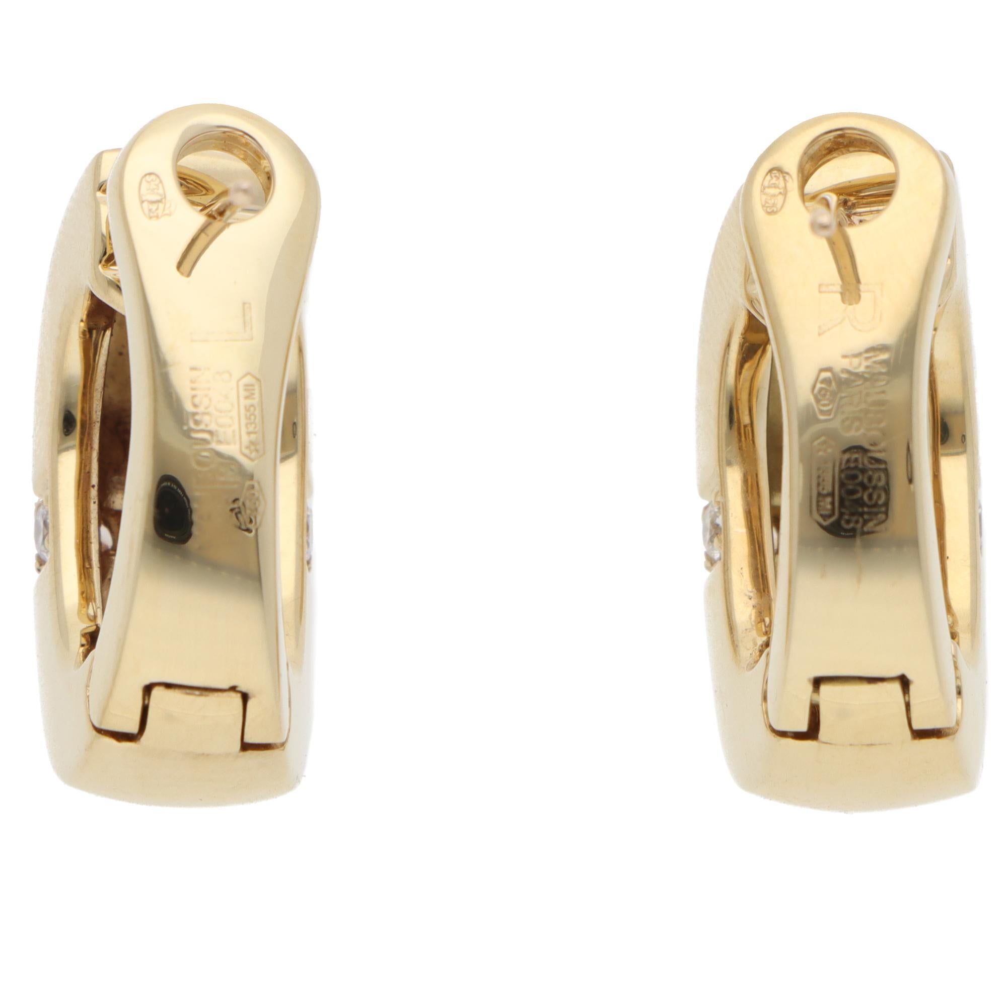 Brilliant Cut Vintage Mauboussin Paris Diamond Hoop Earrings in Yellow Gold