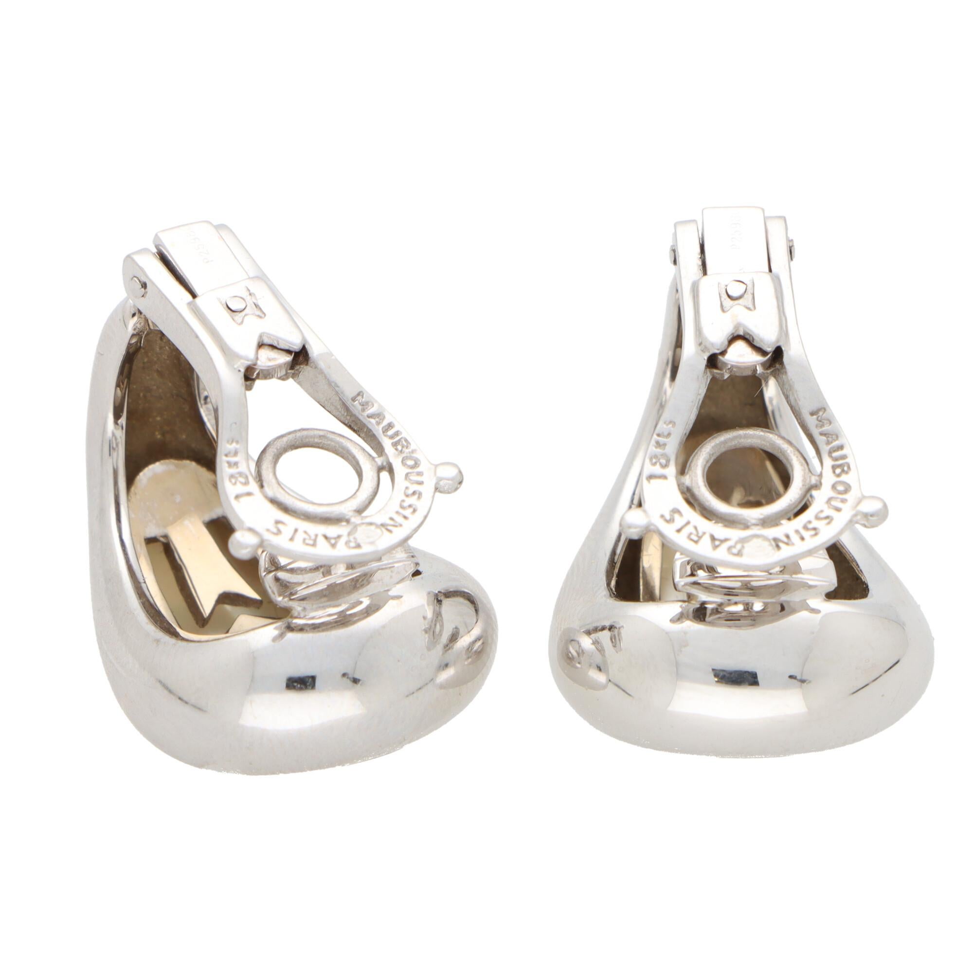 Modern Vintage Mauboussin Paris Mother of Pearl Clip-on Earrings in 18k White Gold
