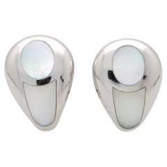Vintage Mauboussin Paris Mother of Pearl Clip-on Earrings in 18k White Gold