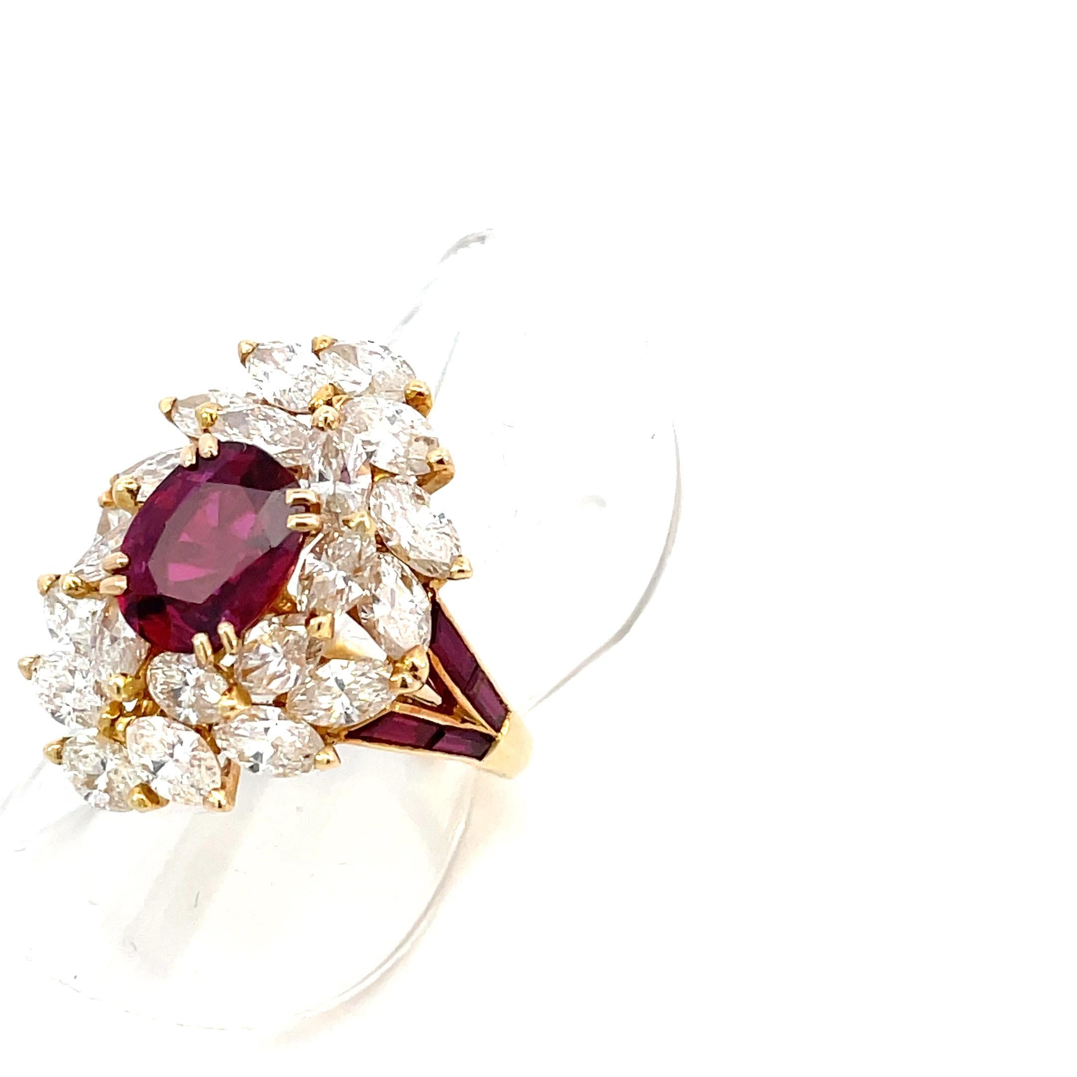 Cushion Cut Vintage Mauboussin Paris Ruby and Diamonds Ring For Sale