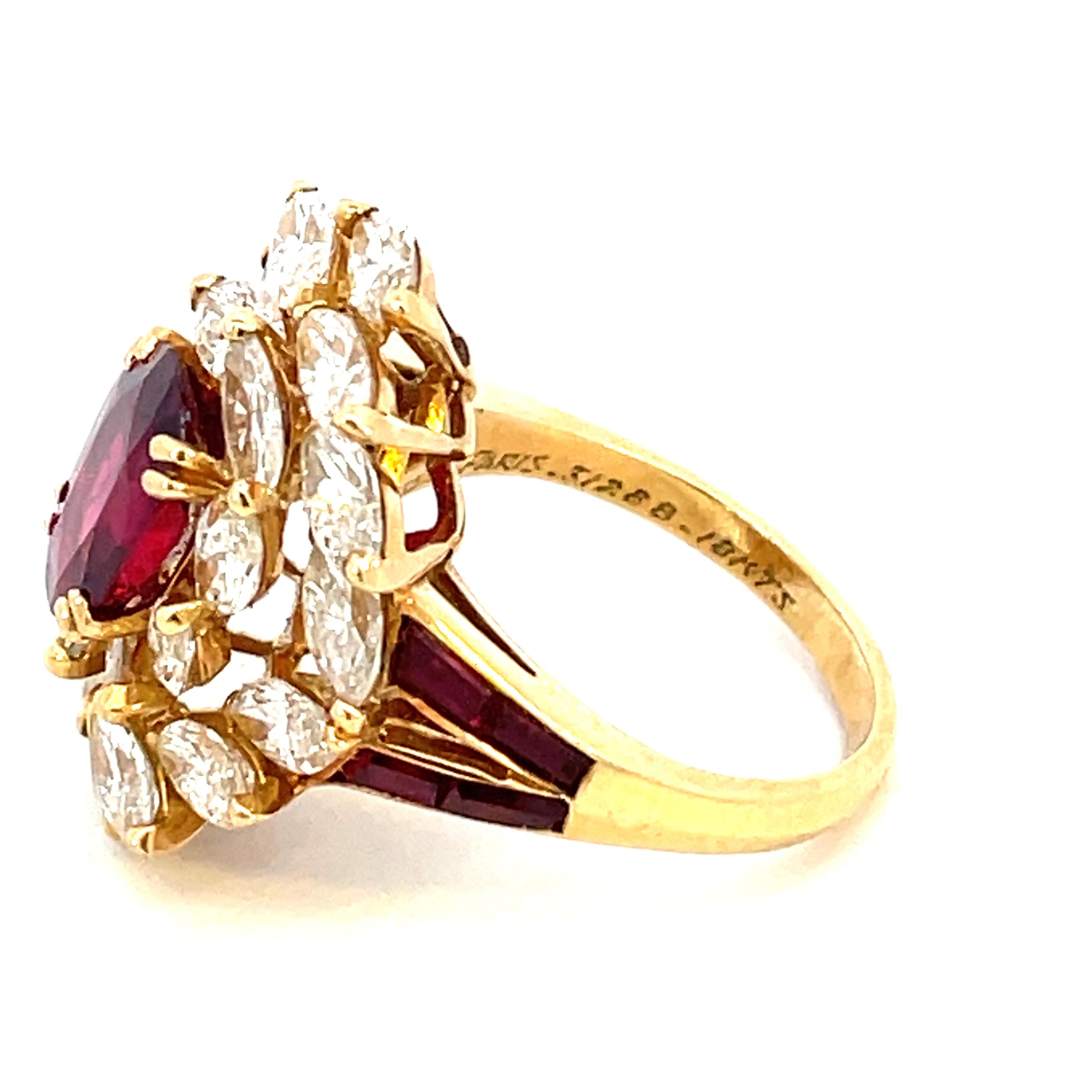 Women's or Men's Vintage Mauboussin Paris Ruby and Diamonds Ring For Sale