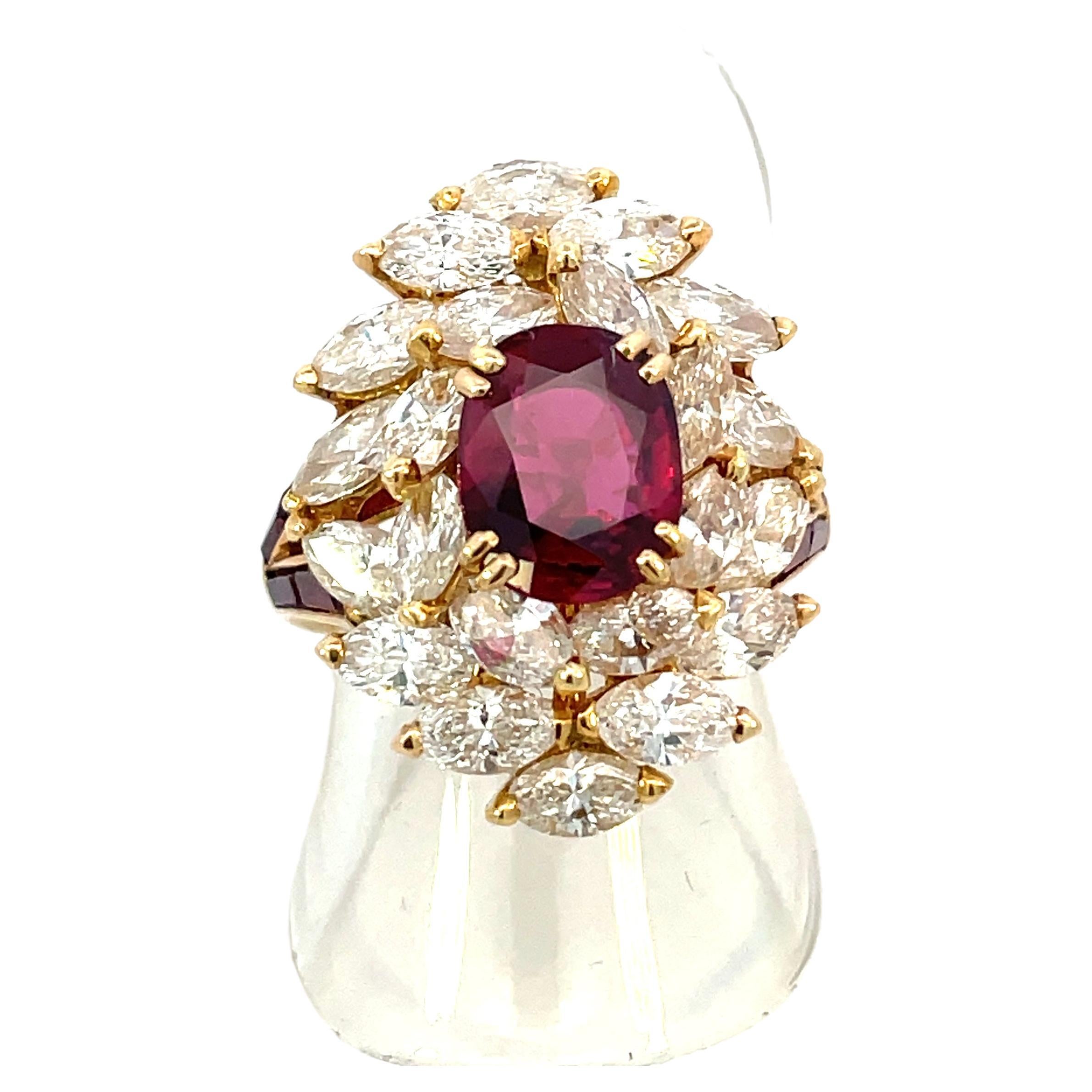 Vintage Mauboussin Paris Ruby and Diamonds Ring For Sale