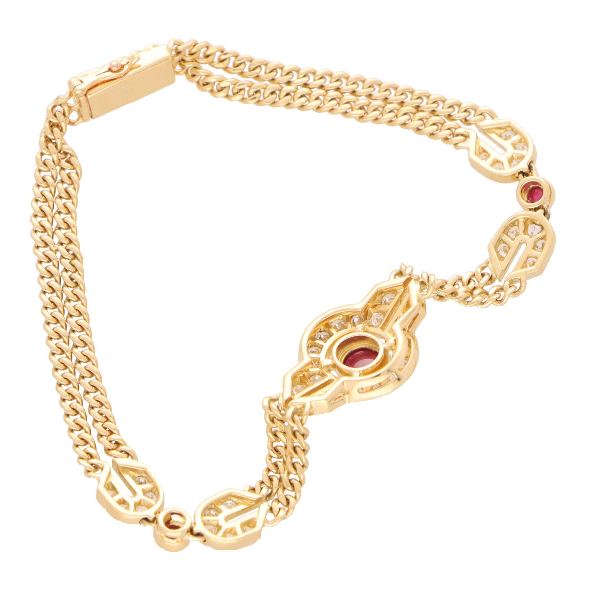 Contemporary Vintage Mauboussin Ruby and Diamond Etruscan Inspired Bracelet in Yellow Gold For Sale
