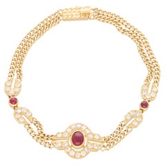 Vintage Mauboussin Ruby and Diamond Etruscan Inspired Bracelet in Yellow Gold
