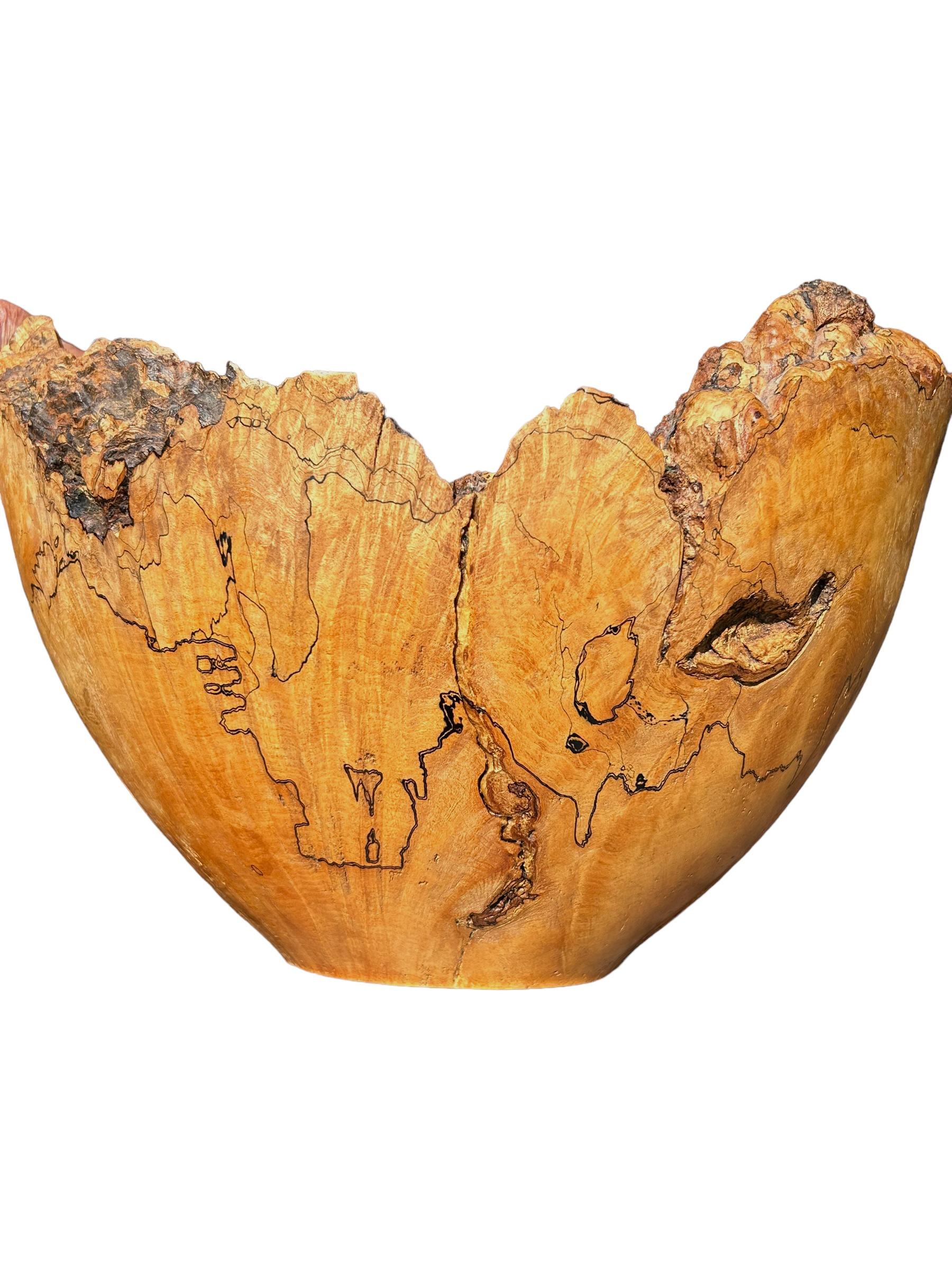 Hand-Carved Vintage Maurice Gamblin Hand Turned Spalted Maple Burl Bowl ~ Signed For Sale
