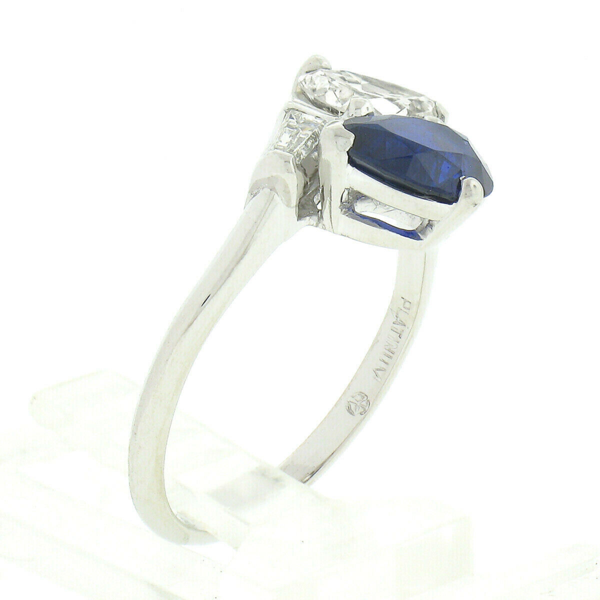 Women's Vintage Maurice Tishman Platinum GIA No Heat Pear Sapphire & Diamond Bypass Ring