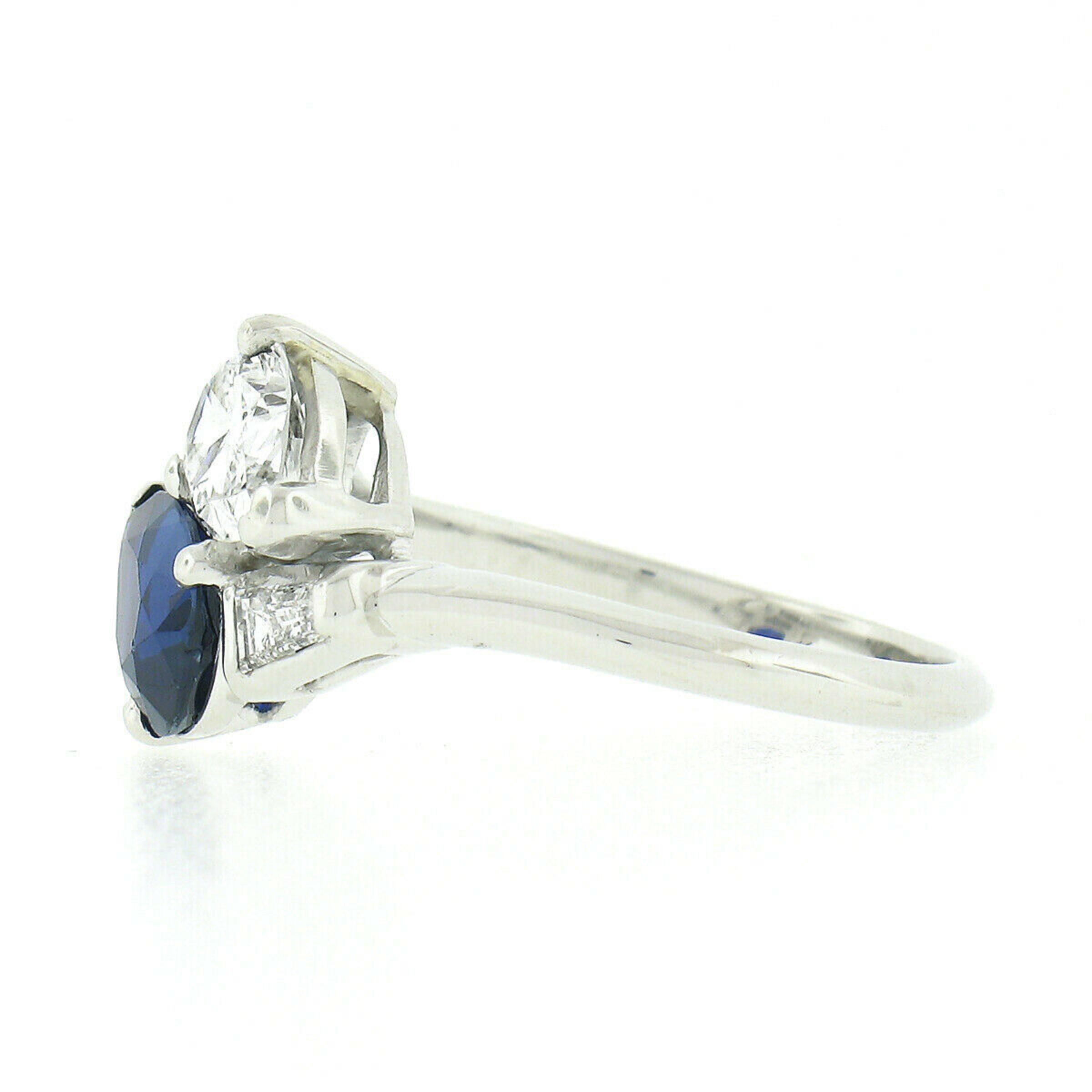 Vintage Maurice Tishman Platinum GIA No Heat Pear Sapphire & Diamond Bypass Ring 2