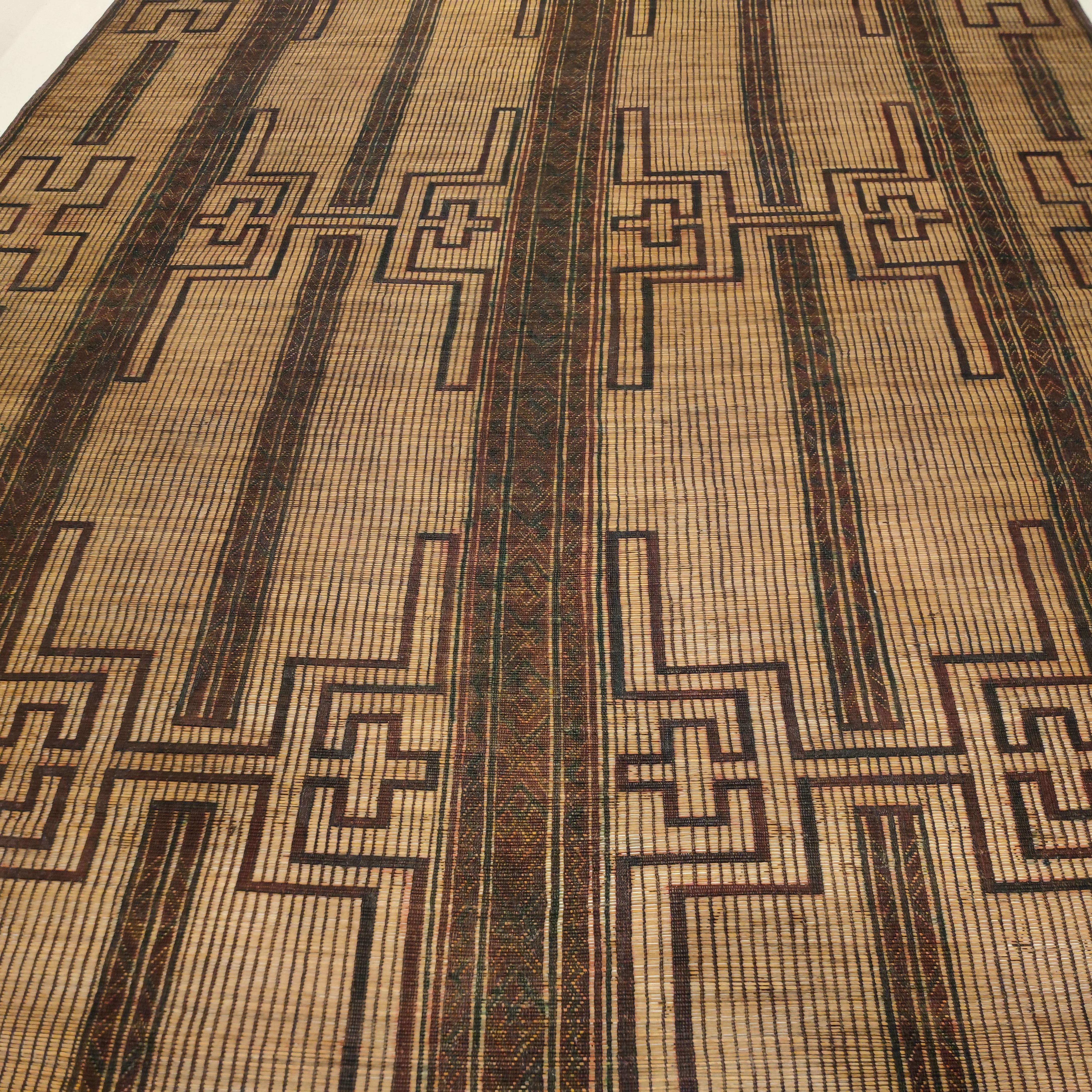 Tribal Vintage Mauritanian Sahara Tuareg Leather and Reed Large Rug For Sale