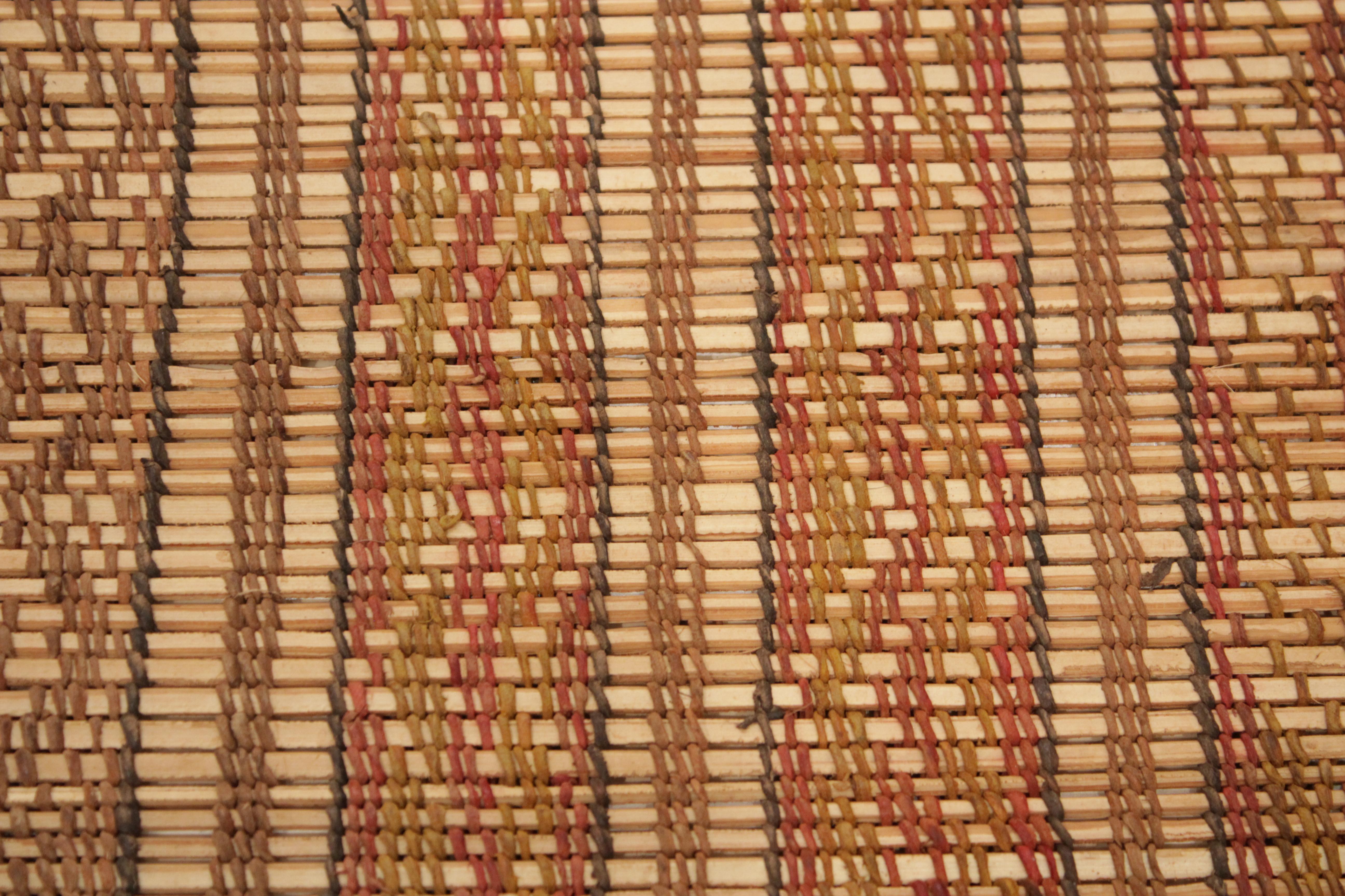 Hand-Woven Vintage Mauritanian Saharan Tuareg Reed Rug with Embroidered Leather For Sale