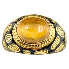 Vintage Mavito 18 Karat Gelbgold Leopardenauge Emaille Cabochon Citrin Ring