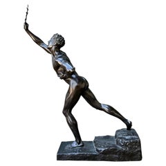 Vintage Max Kruse “Messenger of Victory” Bronze Sculpture of Man