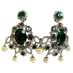 Vintage Max Muller Faux Emerald and Diamante Earrings 