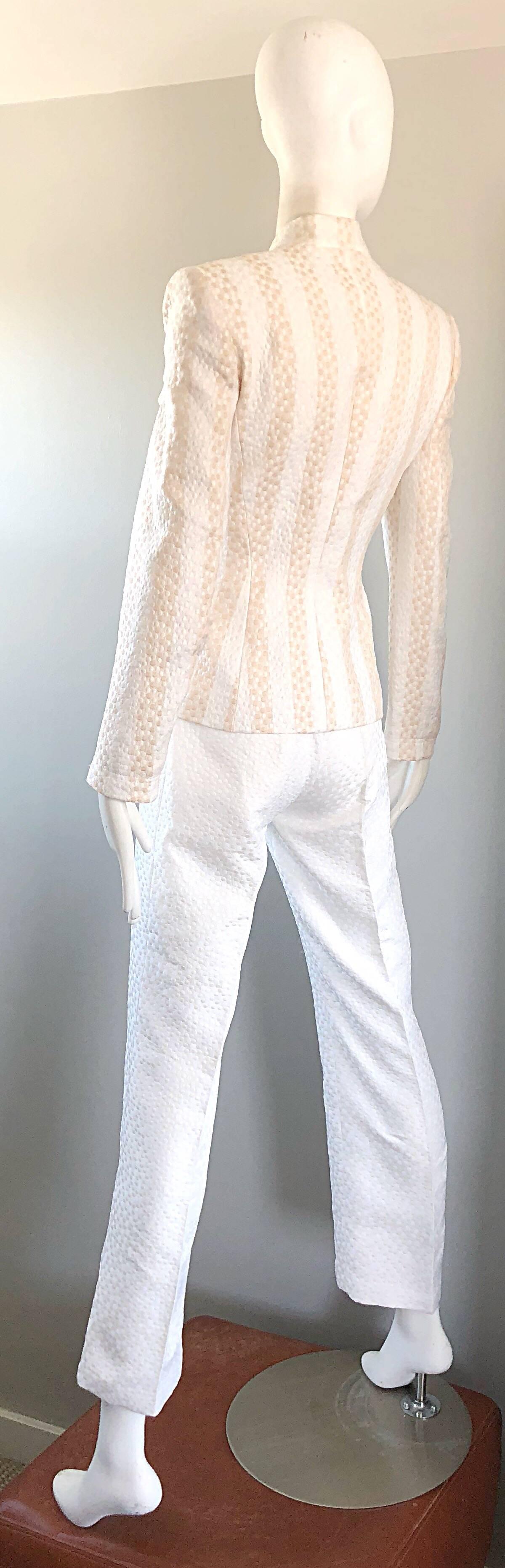 Vintage Max Nugus Couture 1990s White + Beige Polka Dot 90s Tailored Pant Suit 5