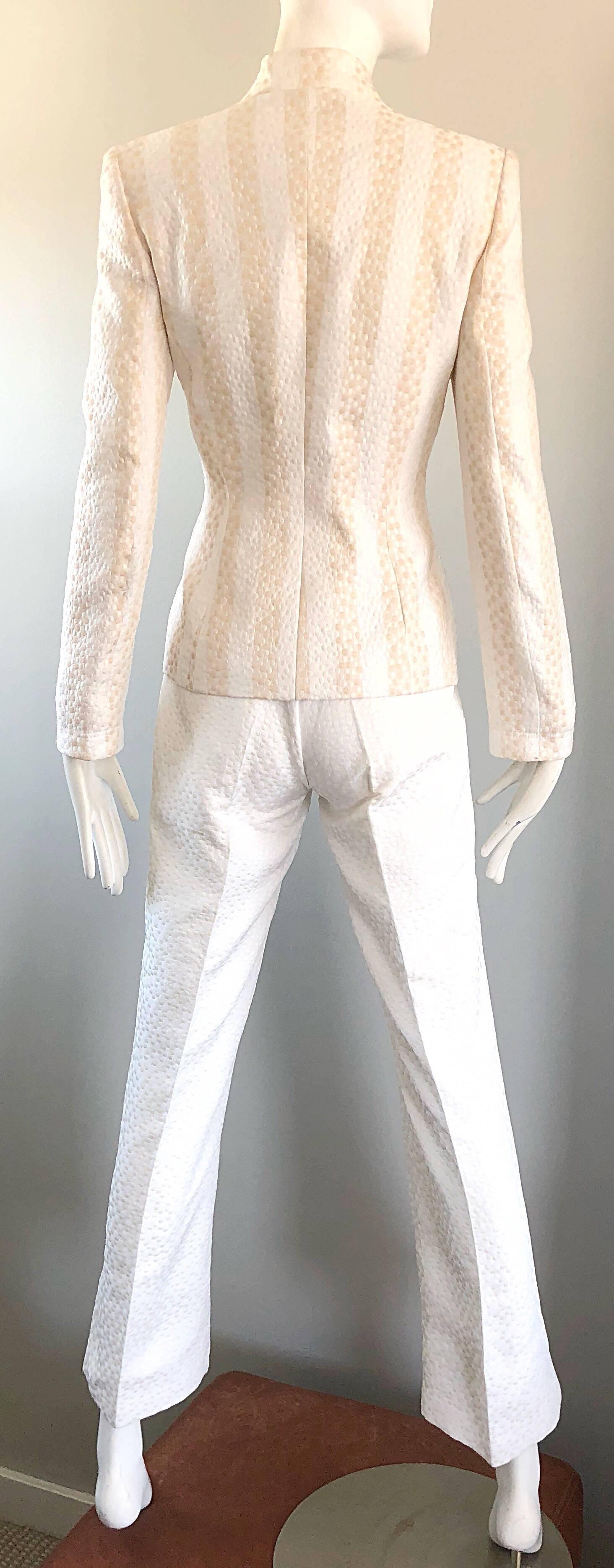 Vintage Max Nugus Couture 1990s White + Beige Polka Dot 90s Tailored Pant Suit 7