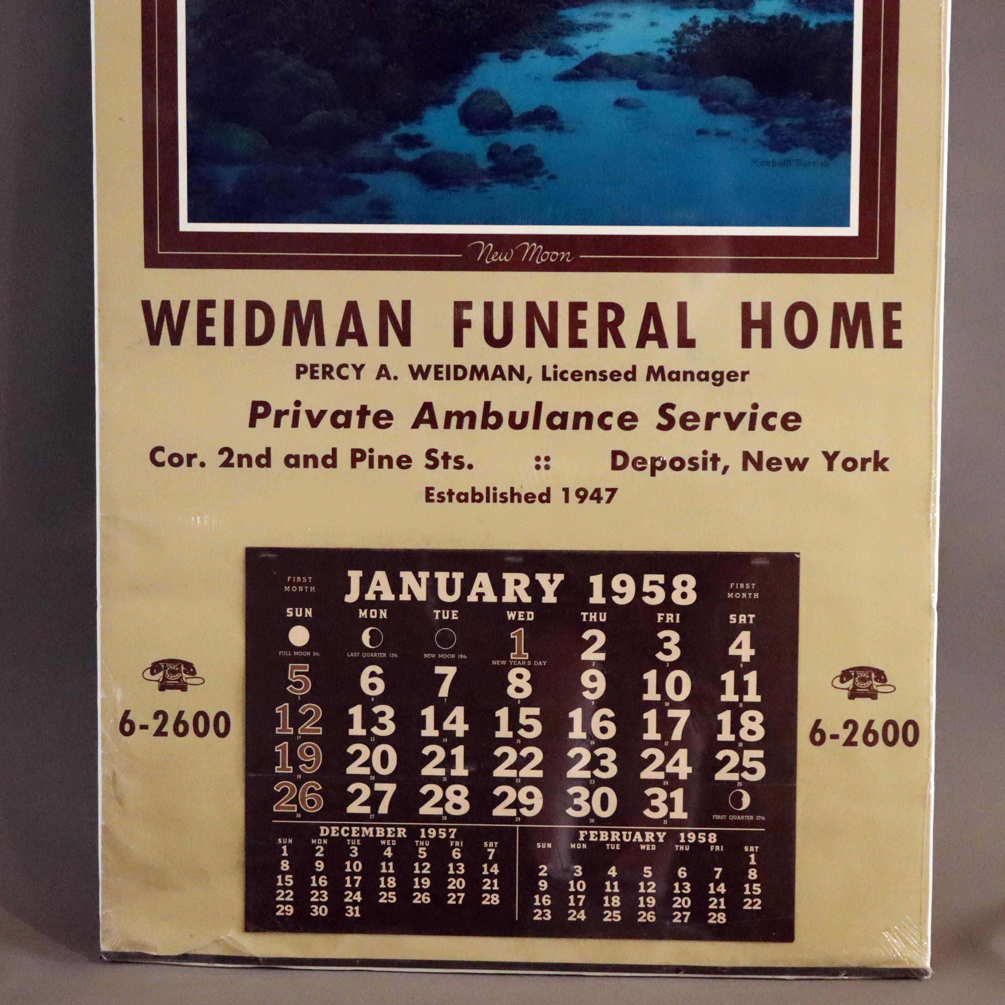 Calendario d'epoca delle pompe funebri Maxfield Parrish per le pompe funebri Weidman 