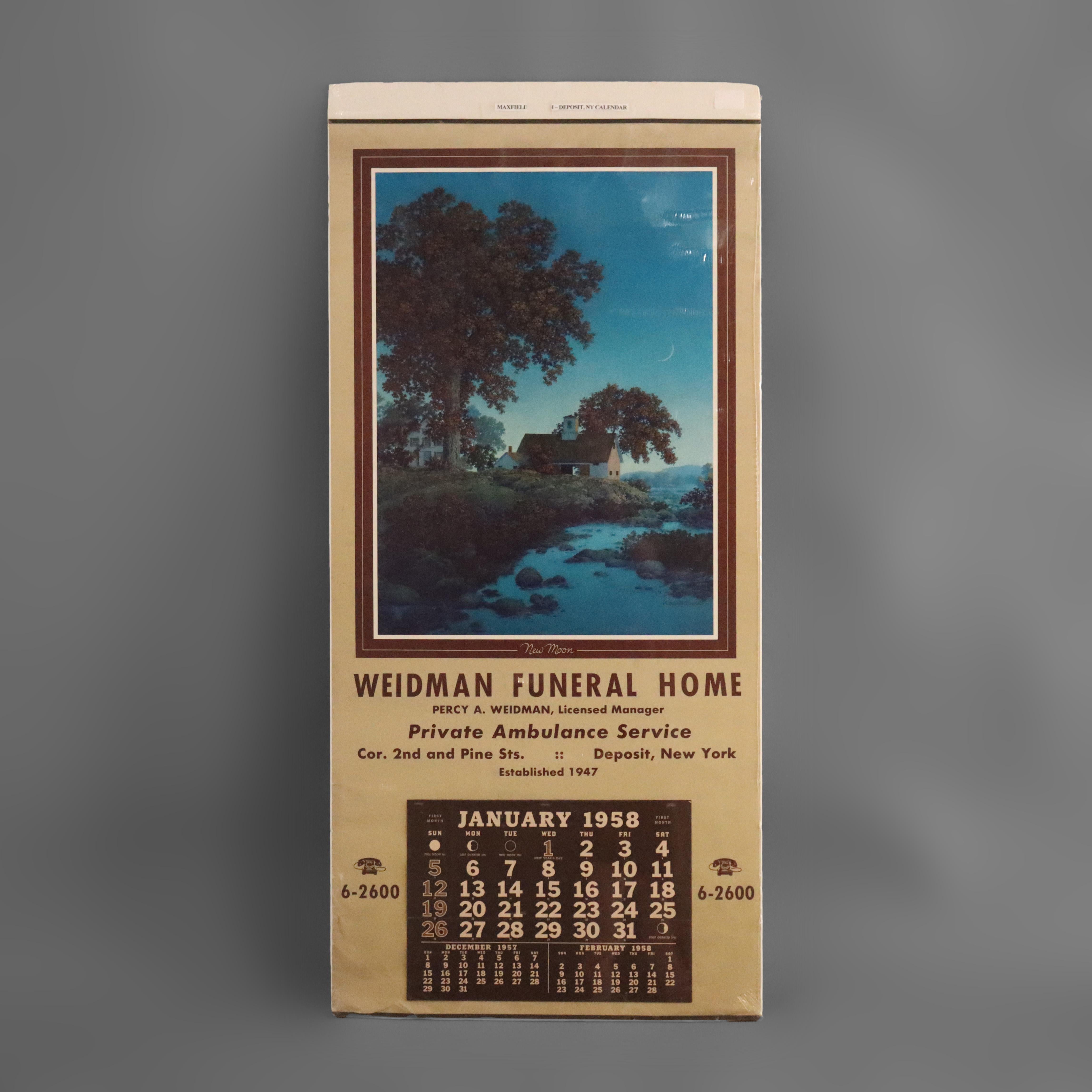 Calendario d'epoca delle pompe funebri Maxfield Parrish per Weidman Funeral Hom In condizioni buone in vendita a Big Flats, NY