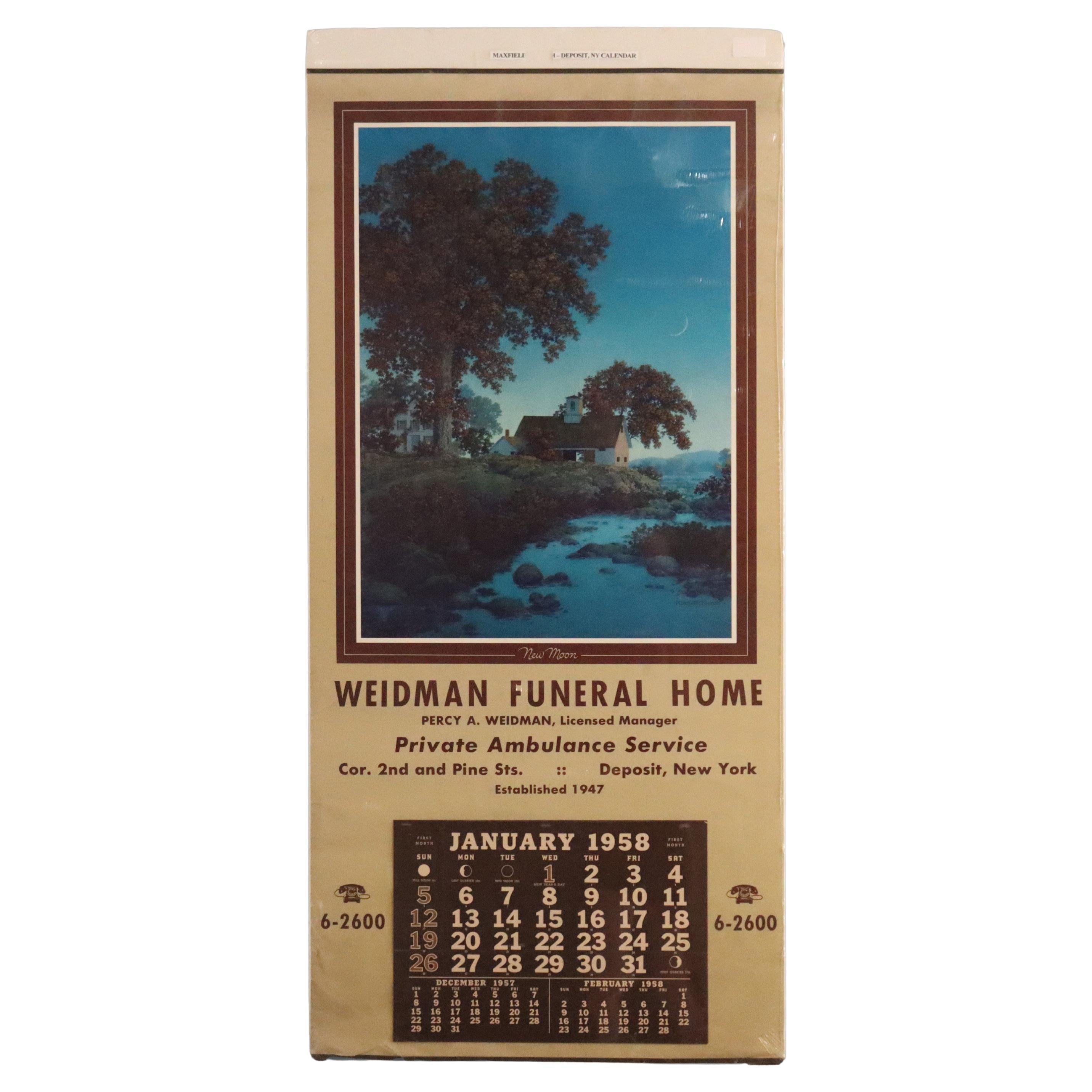 Vintage Maxfield Parrish Bestattungshaus Kalender für Weidman Bestattungshaus