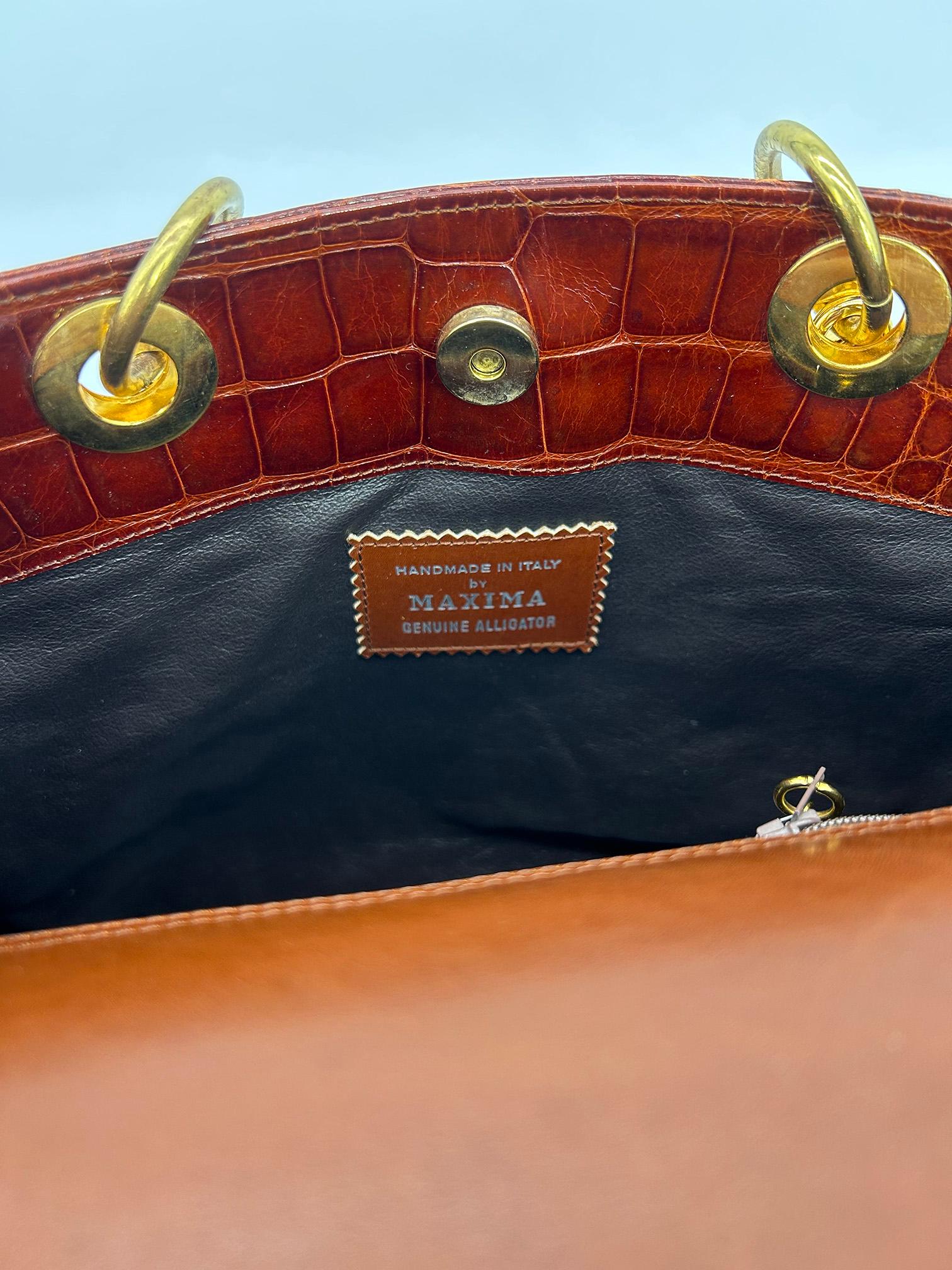 Vintage Maxima für Titti Dell'Acqua Cognac Tan Alligator Top Handle Bag, Vintage im Angebot 6
