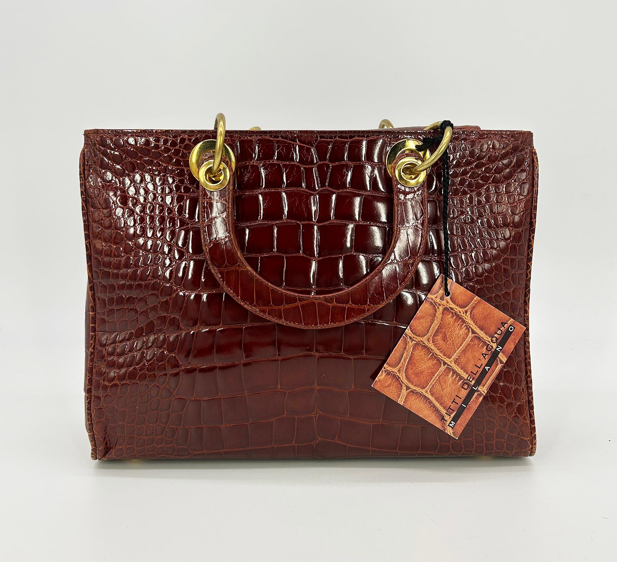 Vintage Maxima für Titti Dell'Acqua Cognac Tan Alligator Top Handle Bag, Vintage (Braun) im Angebot