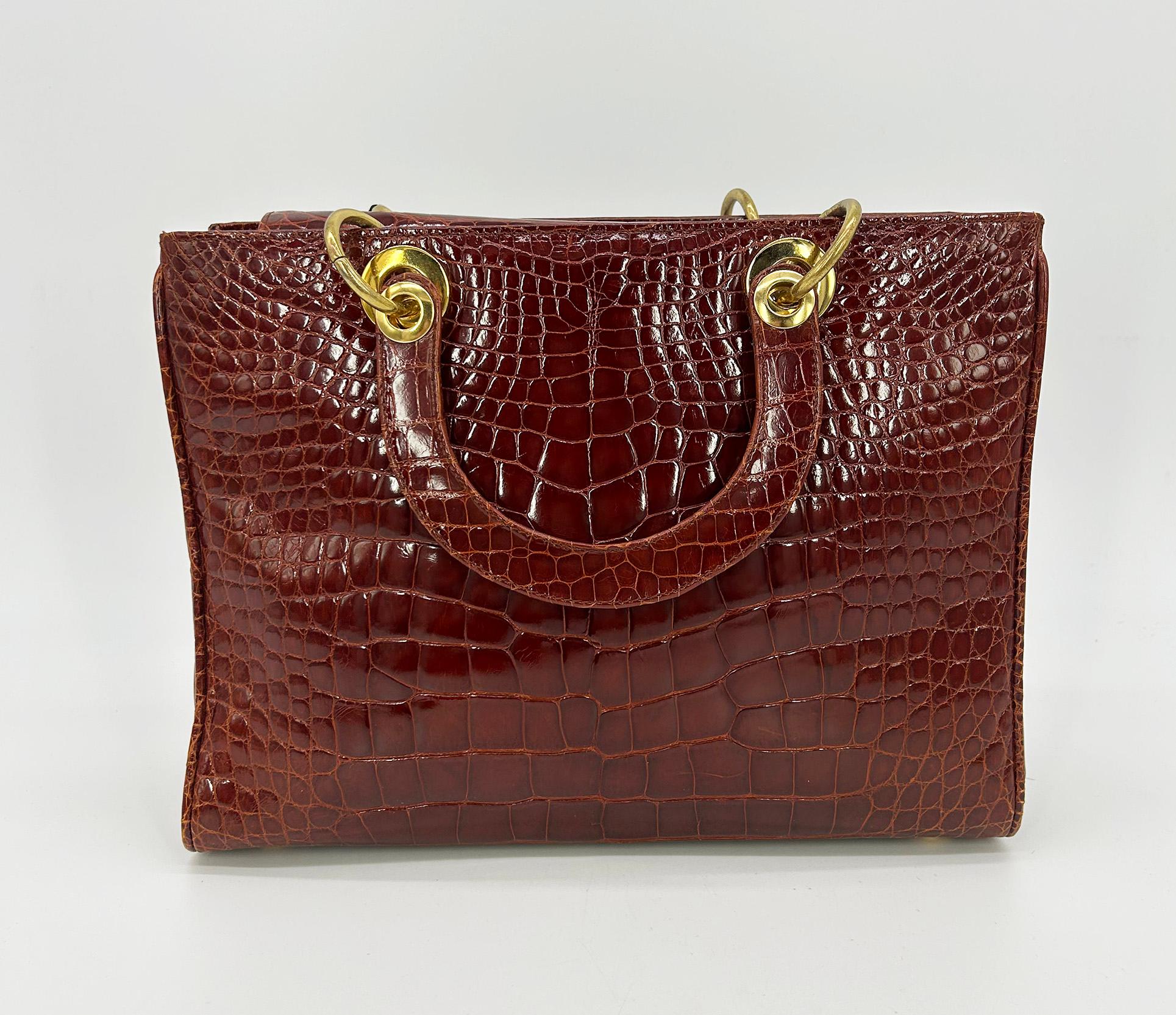 Vintage Maxima für Titti Dell'Acqua Cognac Tan Alligator Top Handle Bag, Vintage im Zustand „Hervorragend“ im Angebot in Philadelphia, PA