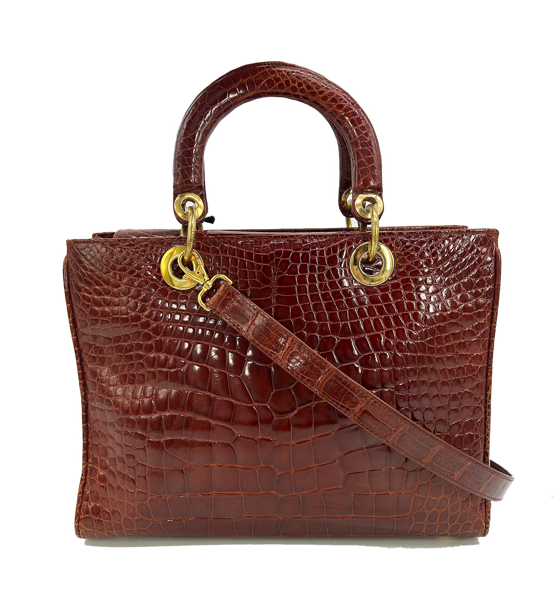 Vintage Maxima für Titti Dell'Acqua Cognac Tan Alligator Top Handle Bag, Vintage im Angebot 1