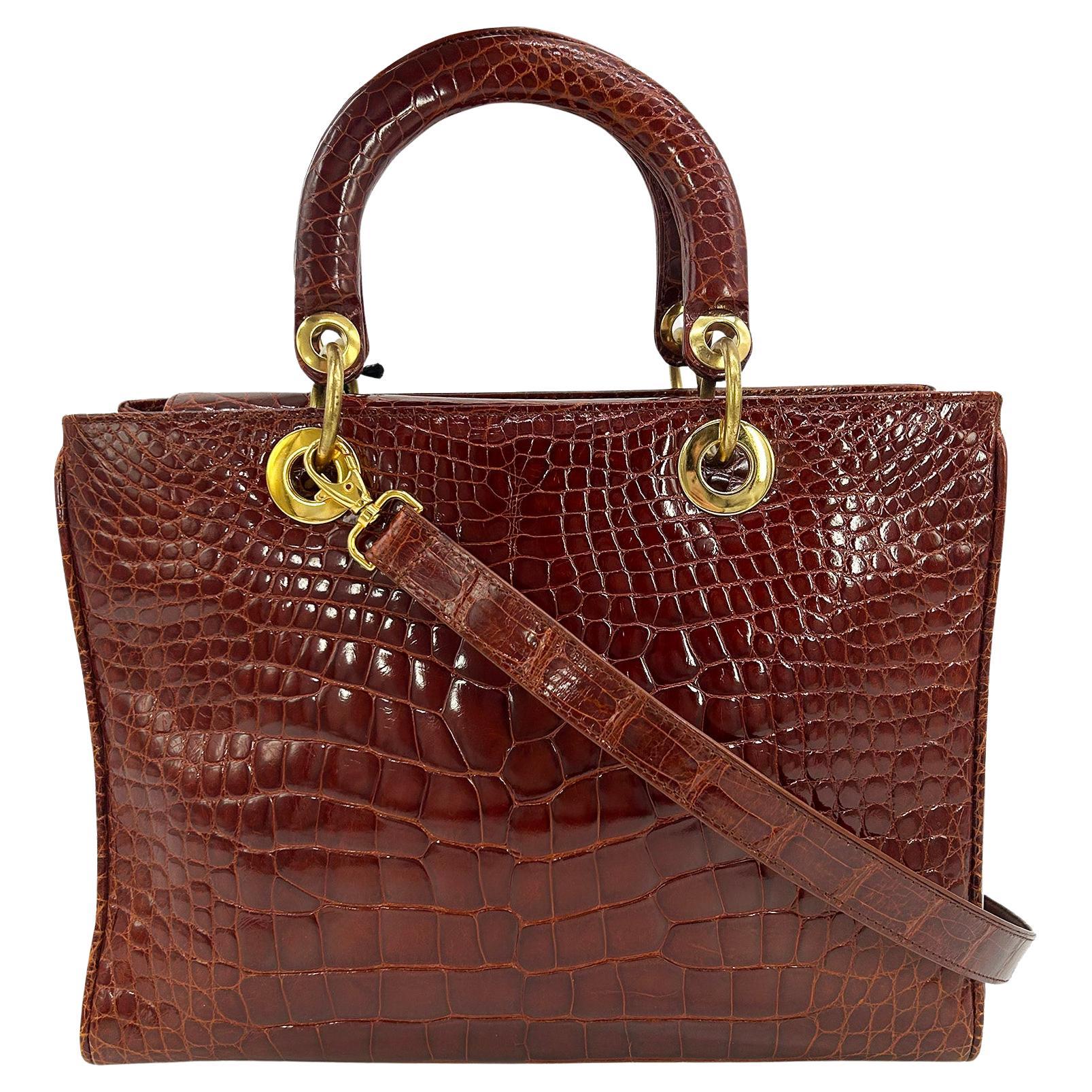 Vintage Maxima for Titti Dell'Acqua Cognac Tan Alligator Top Handle Bag