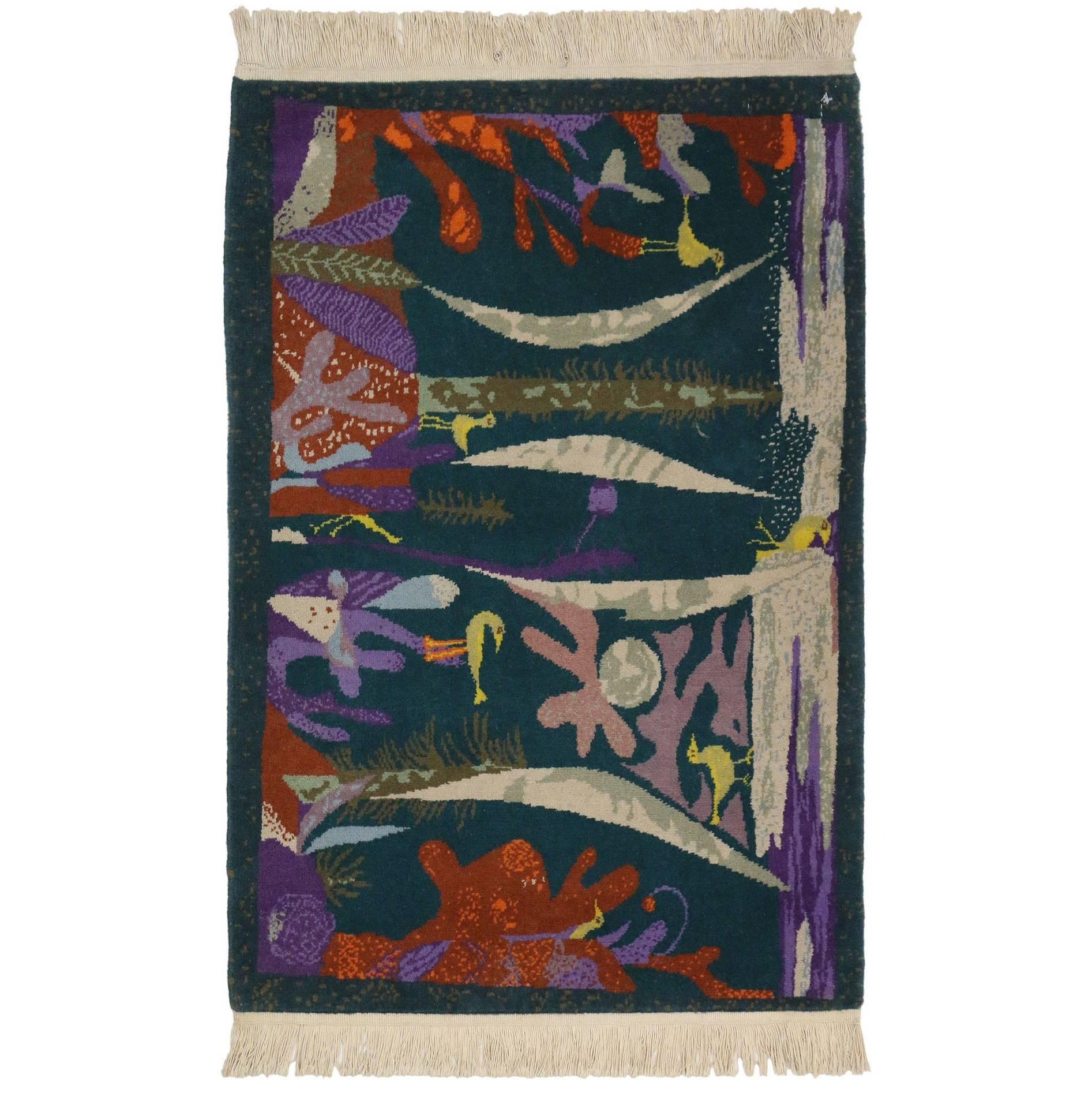 Vintage Maximalism Tapestry Inspired by Paul Klee's Landscape with Yellow Birds