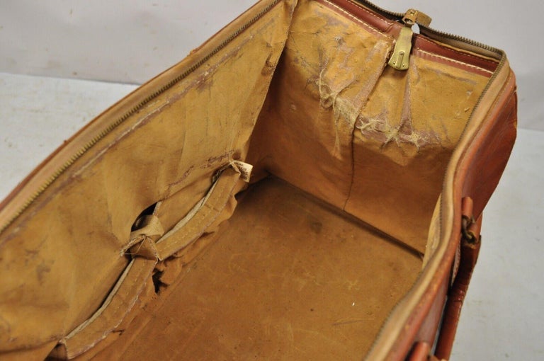 Vintage Maximillion Brown Leather Doctors Medical Bag Carry on Luggage For Sale at 1stDibs