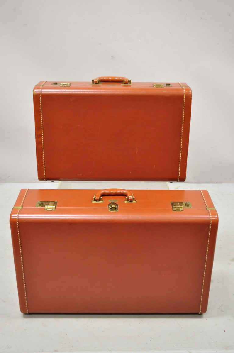 Vintage Maximillion New York Leather Orange Hard Shell Suitcase Luggage