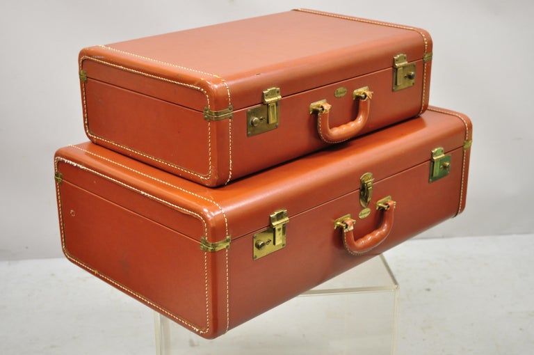 Vintage Maximillion New York Leather Orange Hard Shell Suitcase Luggage