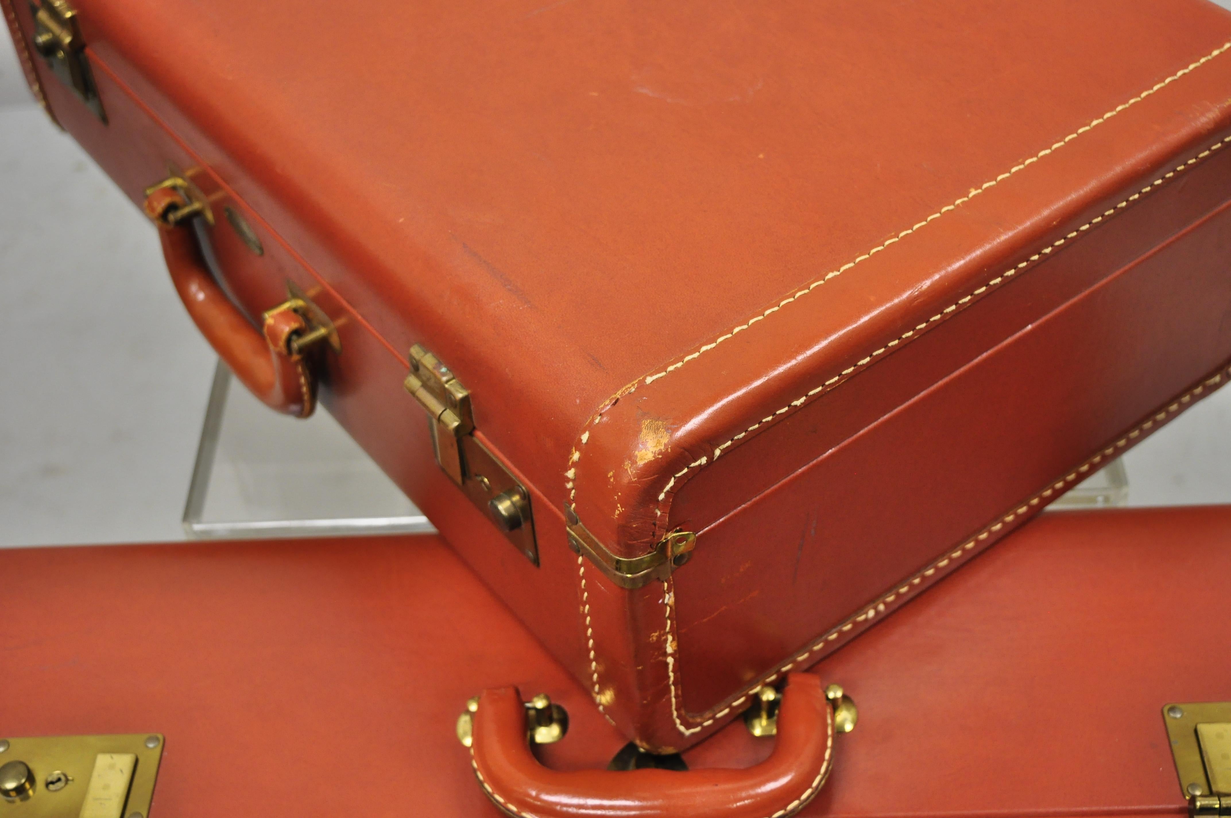 Vintage Maximillion New York Leather Orange Hard Shell Suitcase Luggage