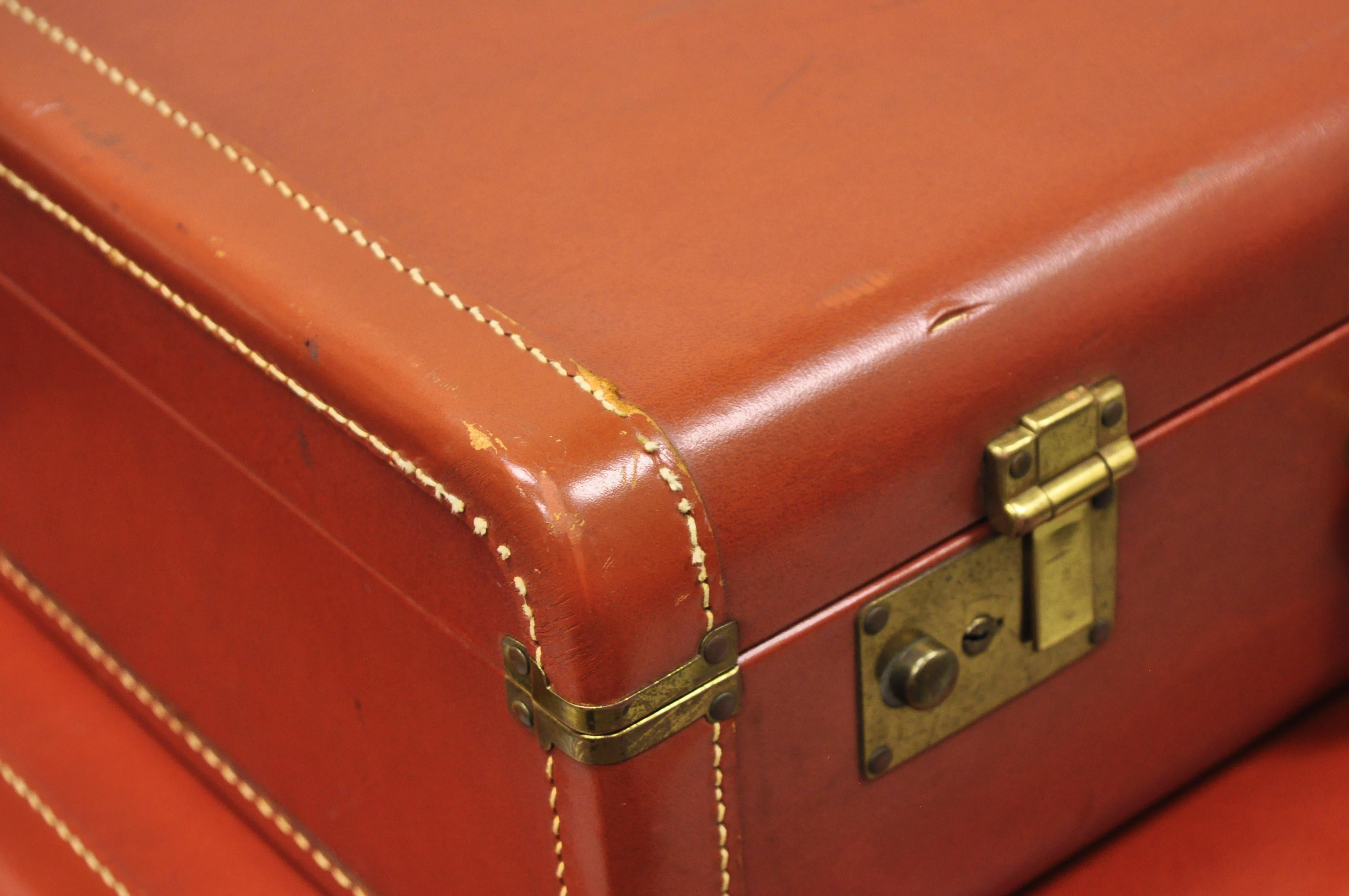 Vintage Maximillion New York Leather Orange Hard Shell Suitcase Luggage