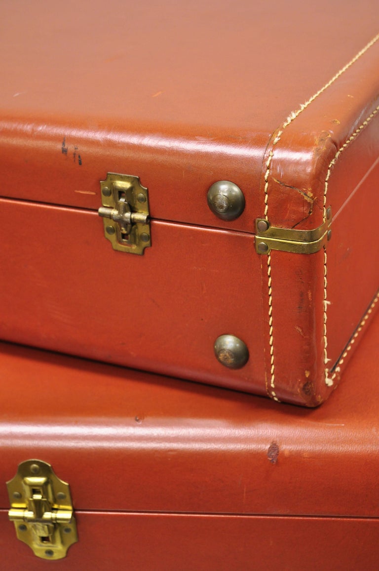 Vintage Maximillion New York Leather Orange Hard Shell Suitcase Luggage