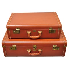 Vintage Maximillion New York Leather Orange Hard Shell Suitcase Luggage, 2 Pcs