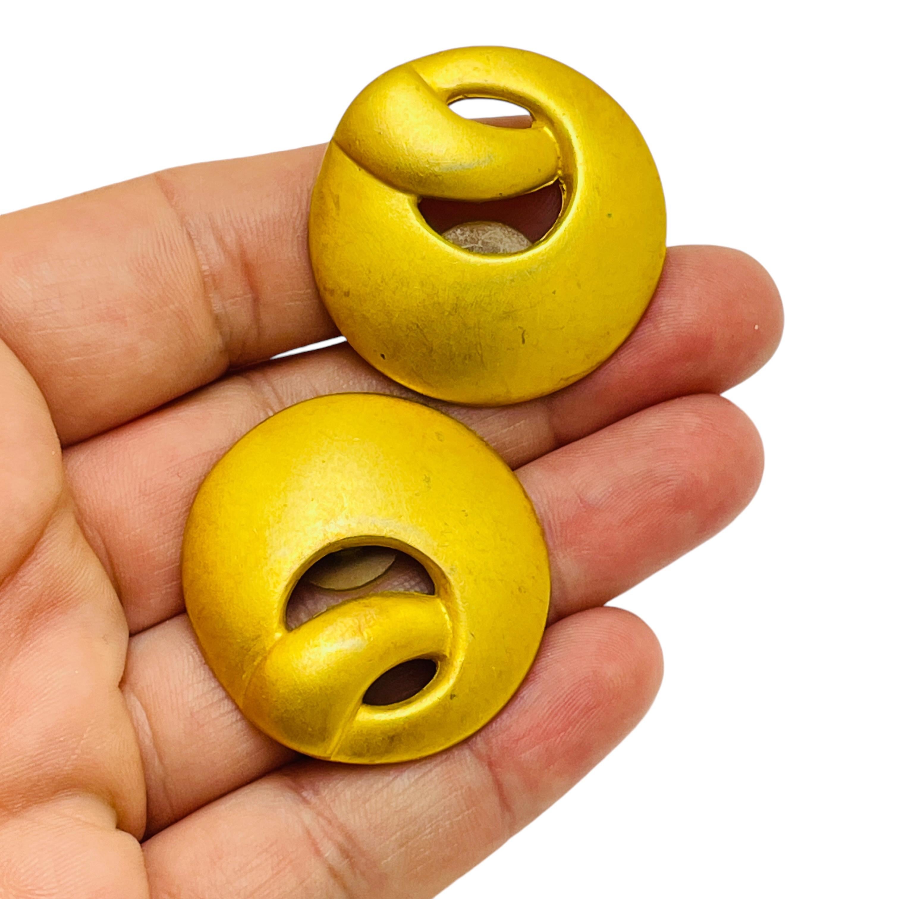 Women's Vintage MAXINE DENKER matte gold tone modernist designer earrings For Sale