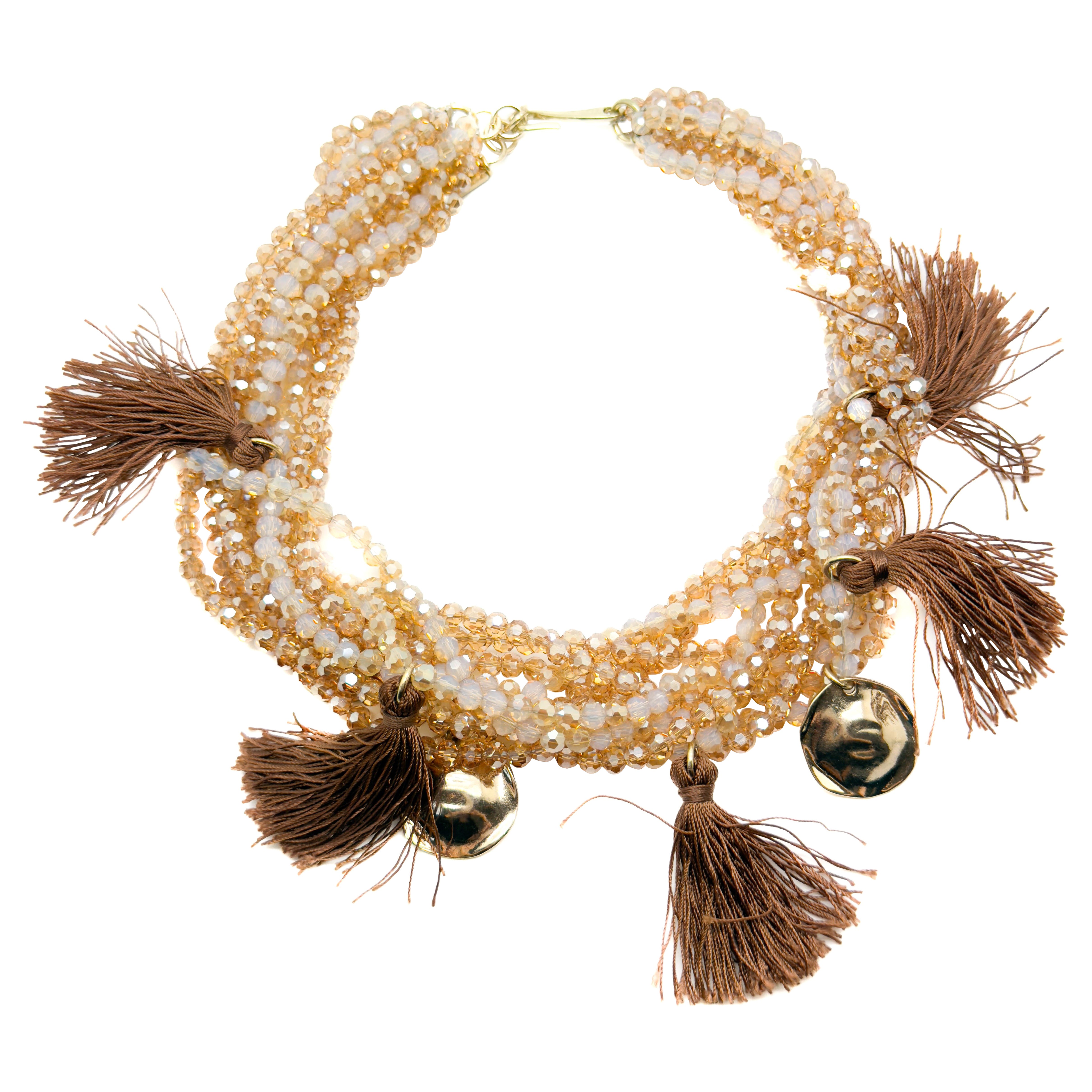 Pre-owned Max Mara Vintage Maxmara Crystal Tassel Necklace 2000s In Multi