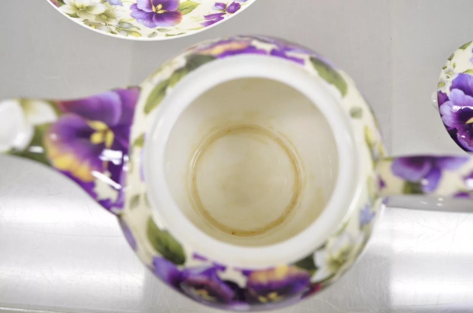 Vintage Maxwell & Williams “Cream Pansy” Tea Set w/ Teapot, Teacup, & Saucer For Sale 2