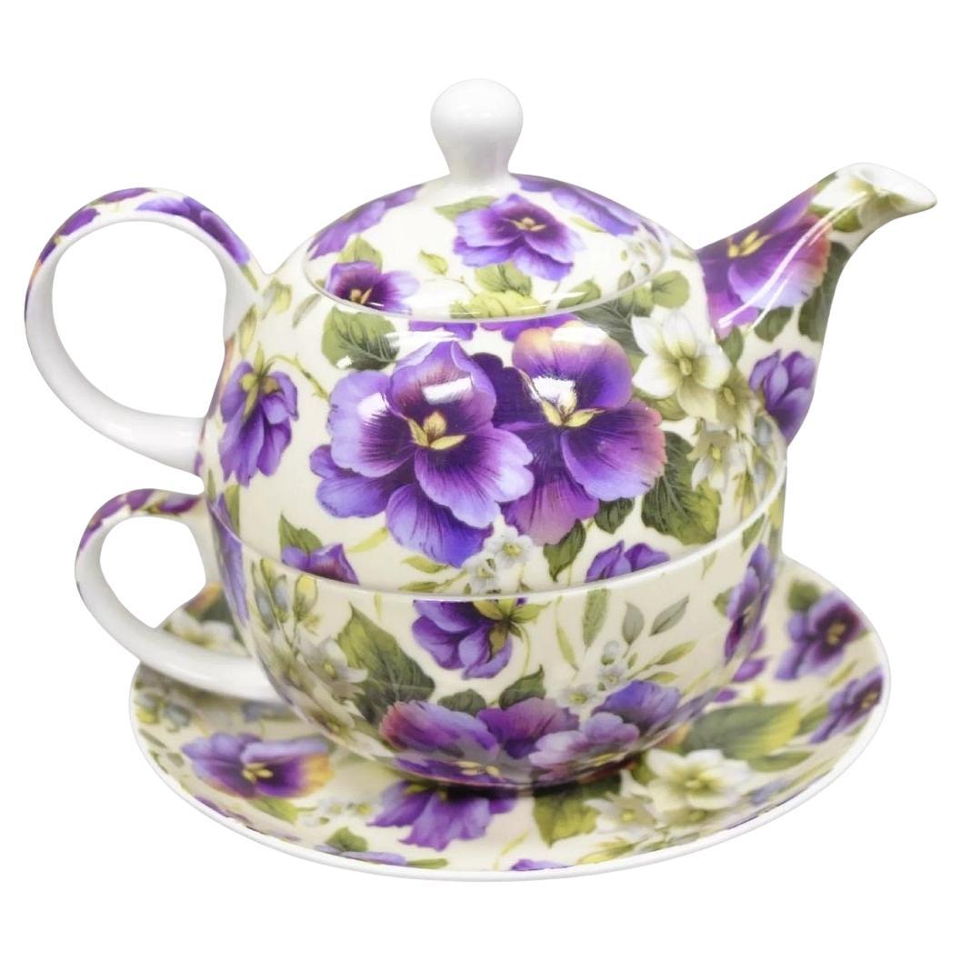 Vintage Maxwell & Williams “Cream Pansy” Tea Set w/ Teapot, Teacup, & Saucer For Sale