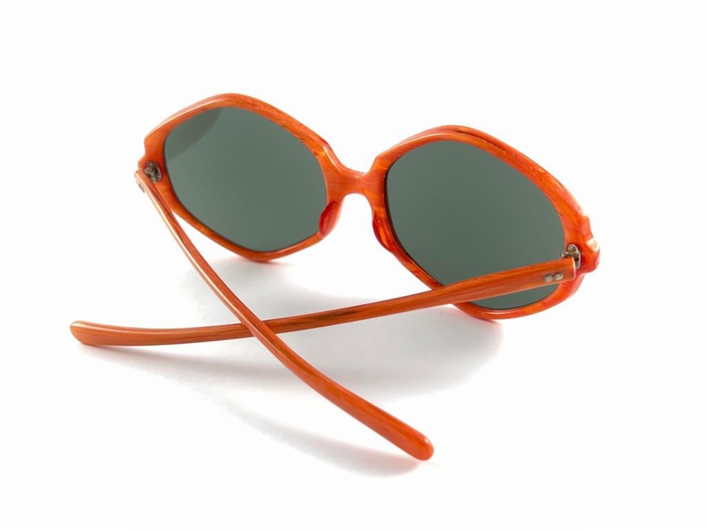 Vintage May Hexagonal Marbled Orange Midcentury Made In Usa 1970'S Sunglasses For Sale 6