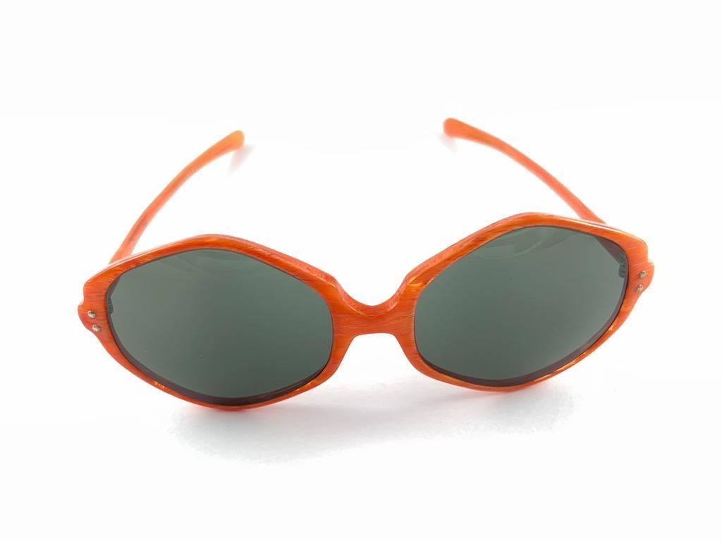 Vintage May Hexagonal Marbled Orange Midcentury Made In Usa 1970'S Sunglasses In New Condition For Sale In Baleares, Baleares