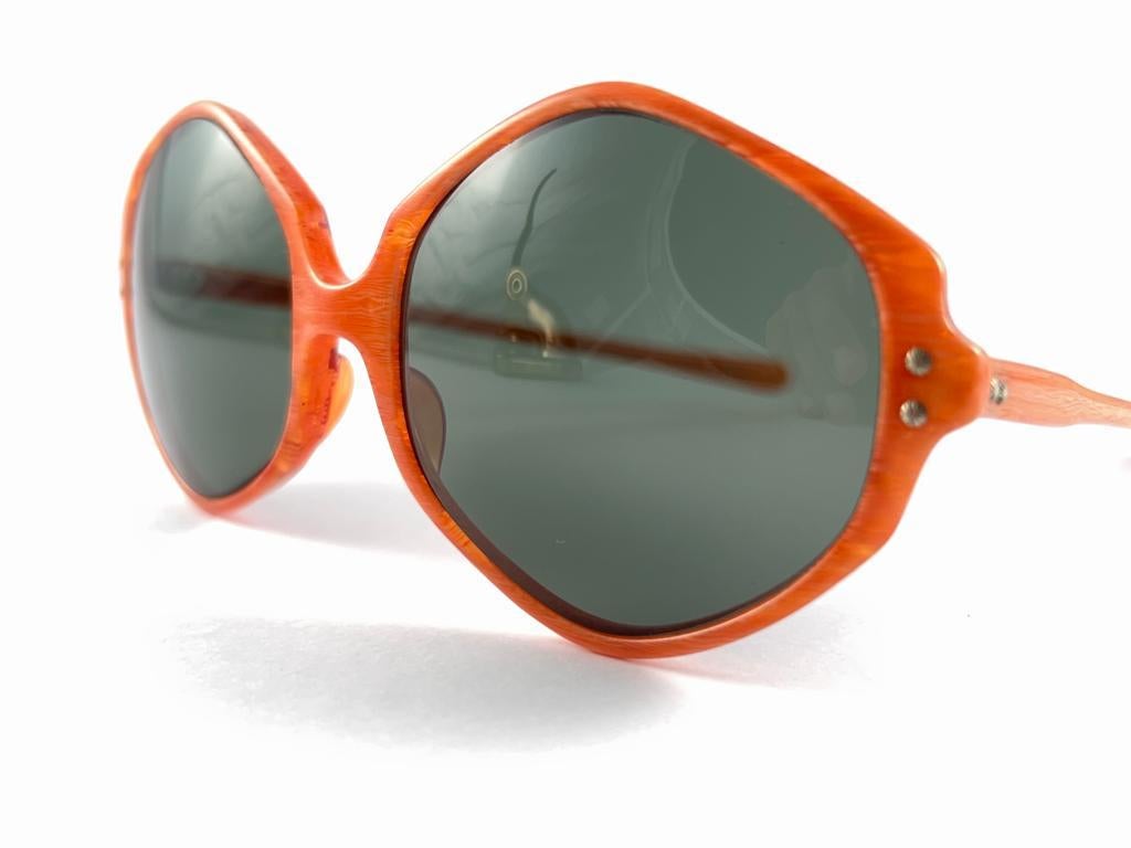 Vintage May Hexagonal Marbled Orange Midcentury Made In Usa 1970'S Sunglasses For Sale 1