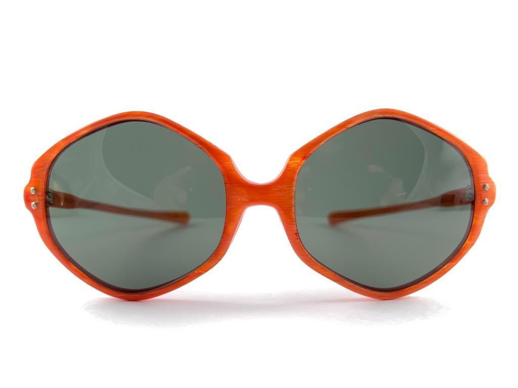 Vintage May Hexagonal Marbled Orange Midcentury Made In Usa 1970'S Sunglasses For Sale