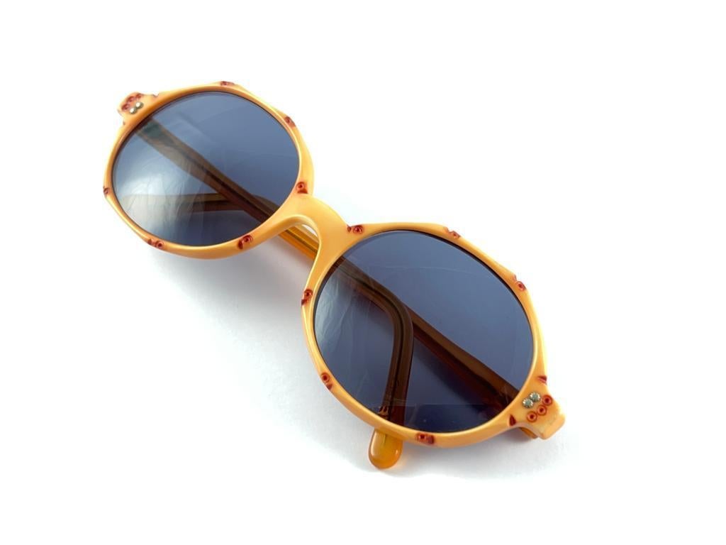 Vintage May Oval Orange Frame Blue Lens Midcentury Made In Usa 1970'S Sunglasses For Sale 7