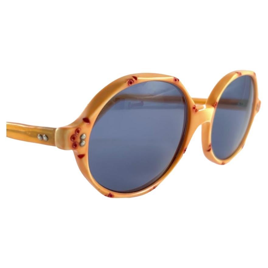 Vintage May Oval Orange Frame Blue Lens Midcentury Made In Usa 1970'S Sunglasses For Sale