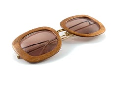 Vintage " May " Occhiali da sole combinati Wood & Gold 1980 Made In USA