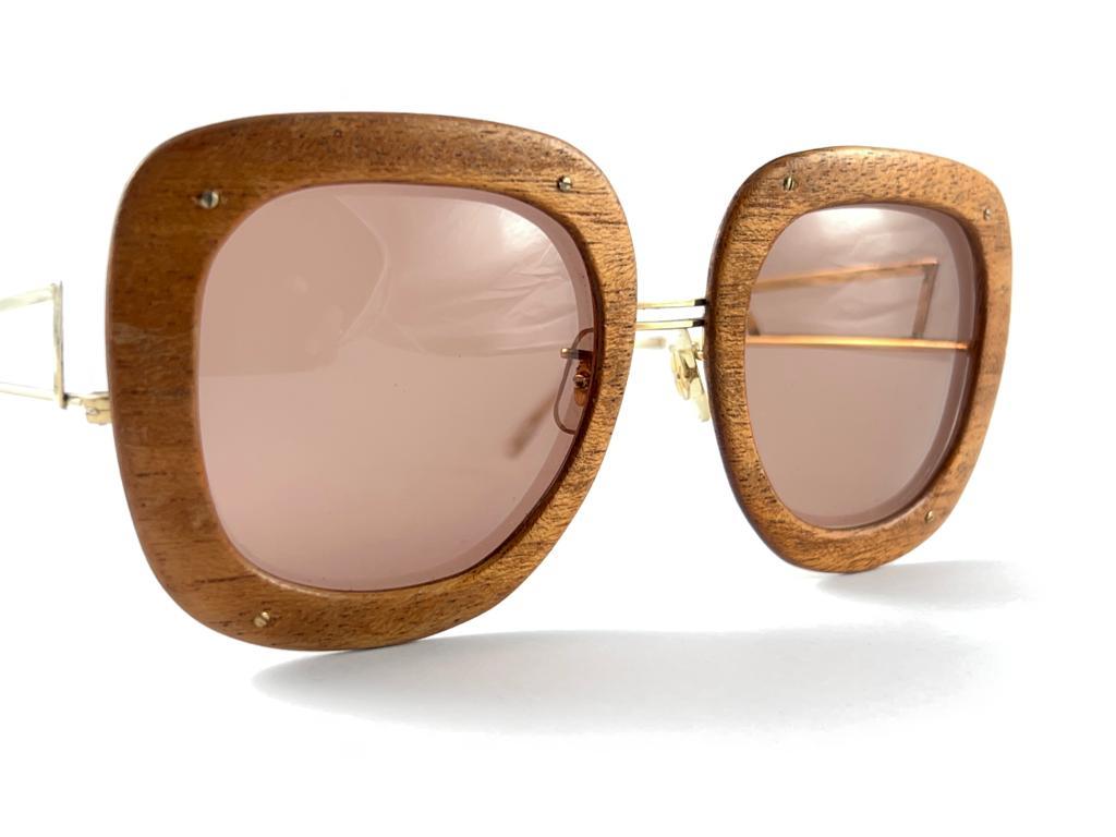 Lunettes de soleil vintage combinaisons en bois et or « » May, fabriquées aux États-Unis, années 1980 Unisexe en vente