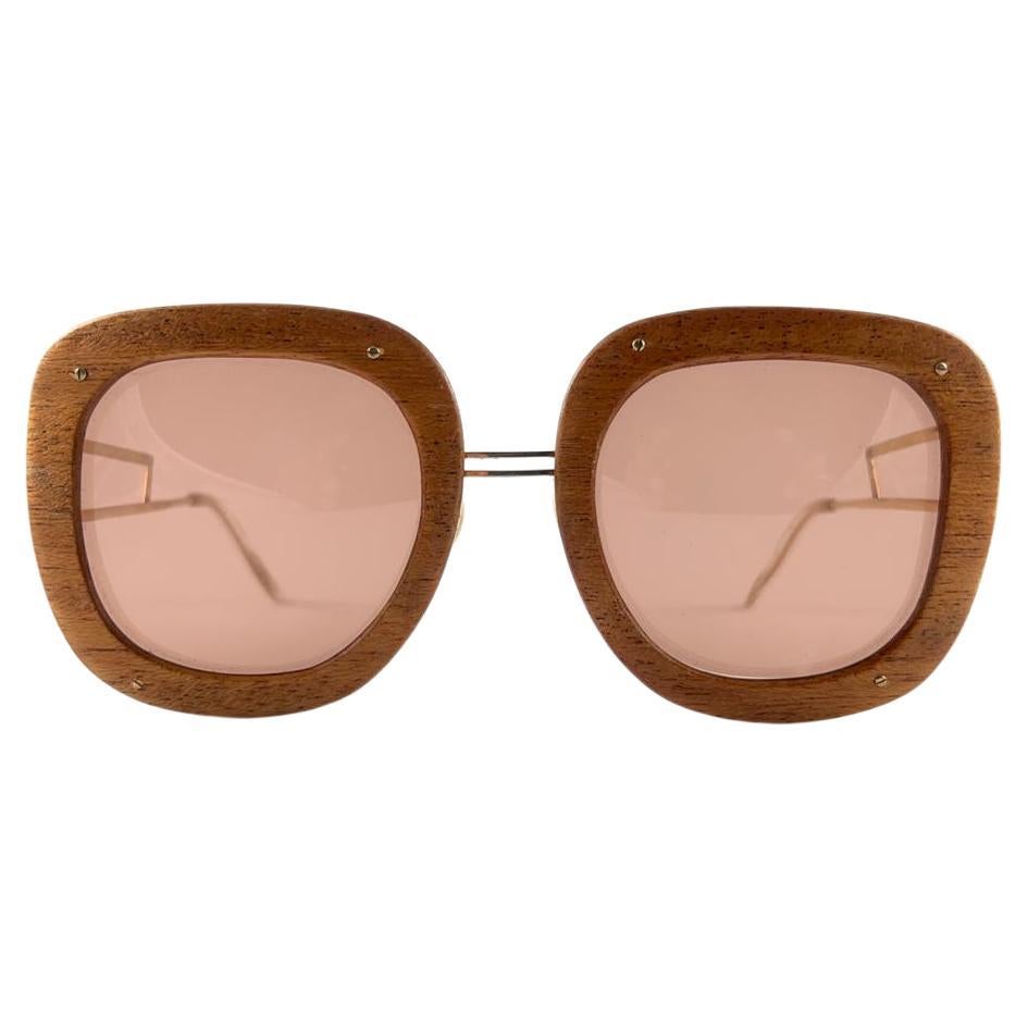 Lunettes de soleil vintage combinaisons en bois et or « » May, fabriquées aux États-Unis, années 1980 en vente