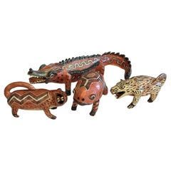 Conjunto de Figuras de Animales de Cerámica Vintage Estilo Maya Colección Bosque Mítico S. XX