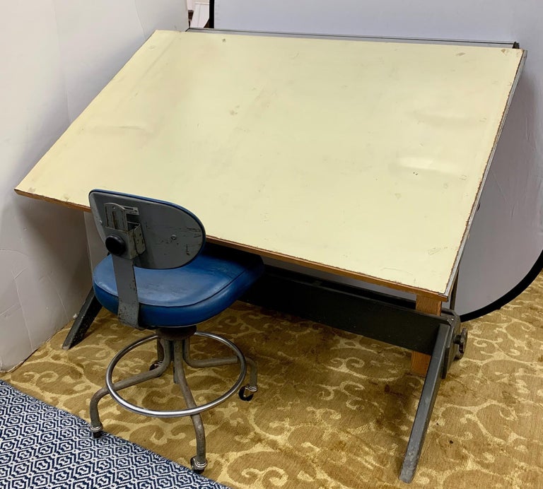 Vintage Mayline Architect Drafting Table Desk with Chair For Sale at